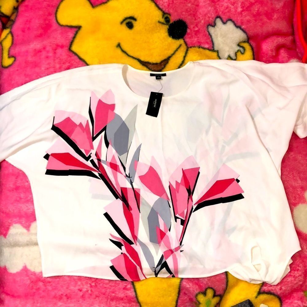 NWT Alfani plus size 3x loose tie top pink white abstract design women’s blouse